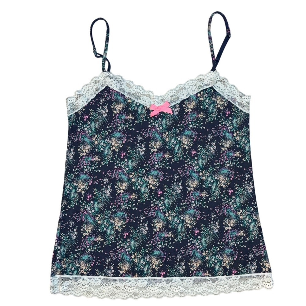 Floral Lace Cami Women S Navy Blue Coquette Y2K Top